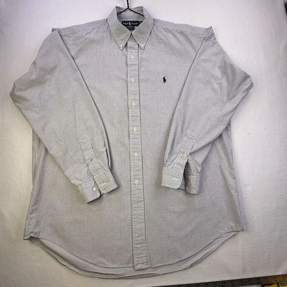 Ralph Lauren Blair Button Down Shirt Black/Blue Gingham l/s Men's Size L 1027